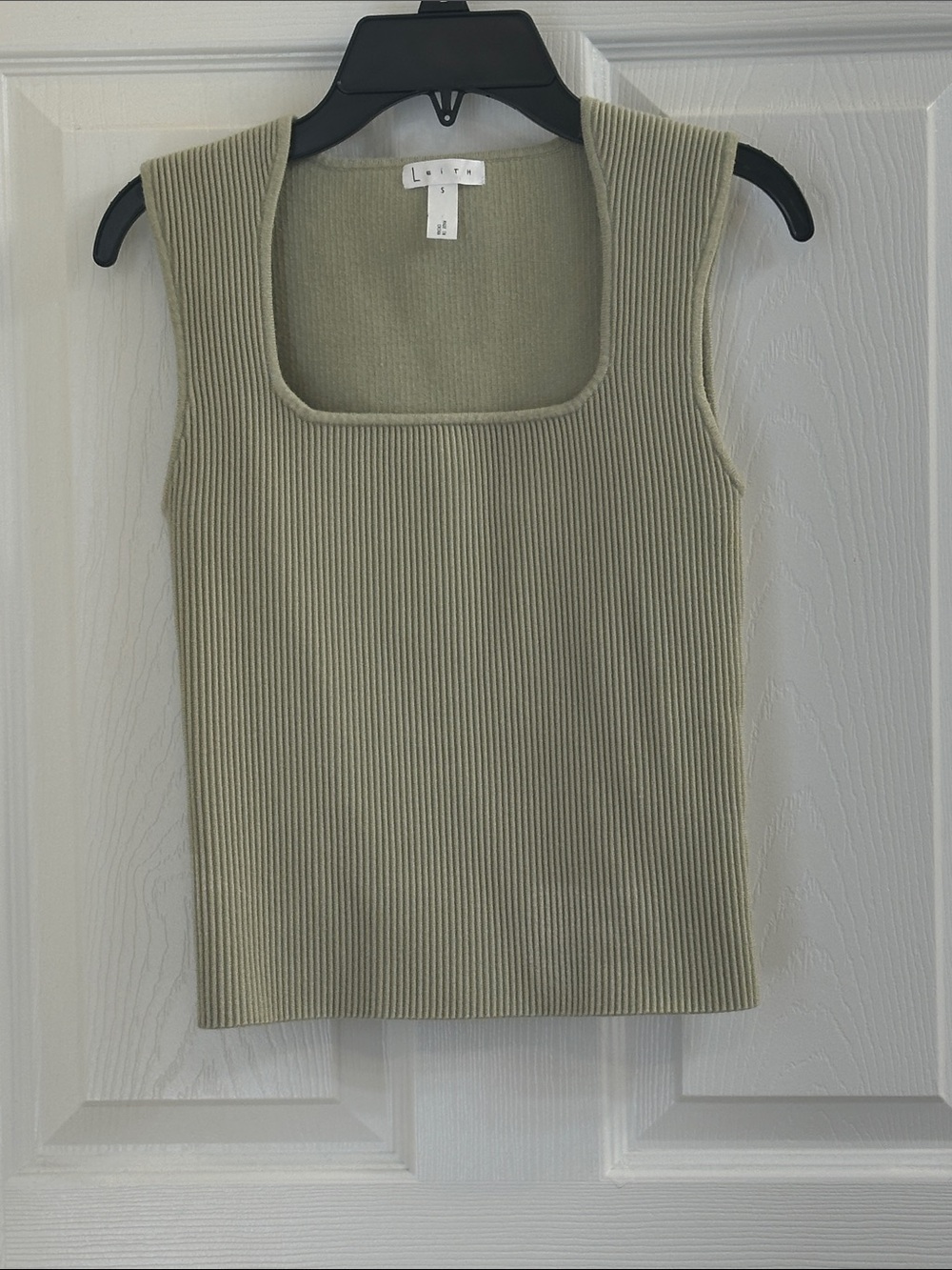 Leith Olive Ribbed Square-Neck Tank